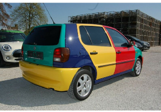Volkswagen polo harlekin 1997 bleu vert rouge jaune 